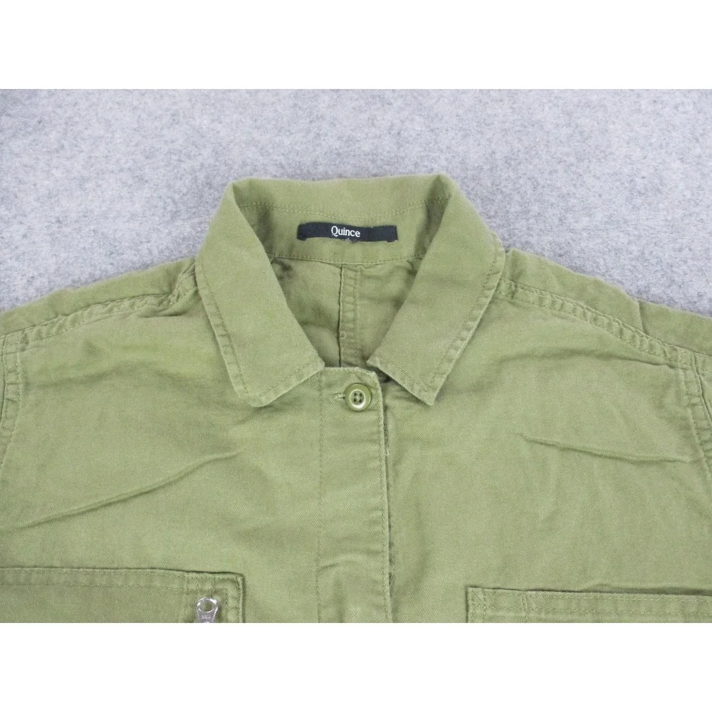 Quince Coveralls Women Large Green Linen Blend Twill Jumpsuit Zip Up Long Sleeve